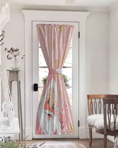 Vista 19 de Cortinas de puerta francesa de Navidad para ventana de puerta, panel de cortina con bolsillo para barra con alzapaños para luz lateral delantera