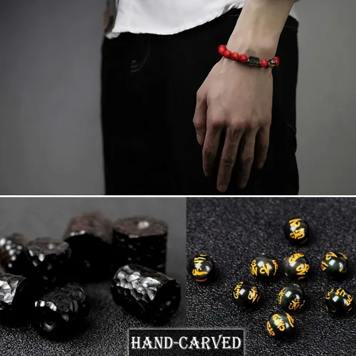 Vista 4 de L&C Feng Shui - Pulsera de riqueza de obsidiana negra Pulseras de cristal de obsidiana para mujeres y hombres, 0.315in, 0.394in, alivio natural
