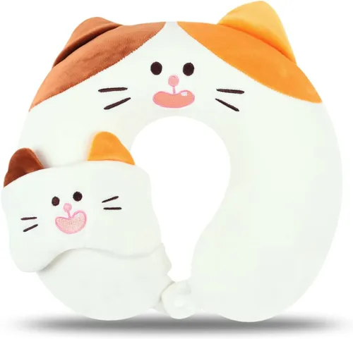 Vista 8 de Linda almohada de cuello para viajes, almohada de cuello para niños con máscara para los ojos para dormir, almohada de espuma viscoelástica