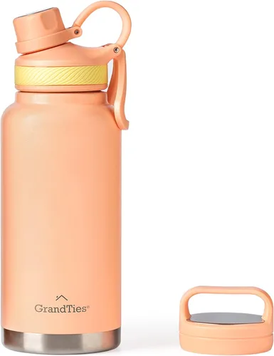 Vista 7 de GrandTies Botellas de agua deportivas de acero inoxidable con 2 tapas – Boca ancha aislada al vacío reutilizable a prueba de fugas sin BPA, Cantín
