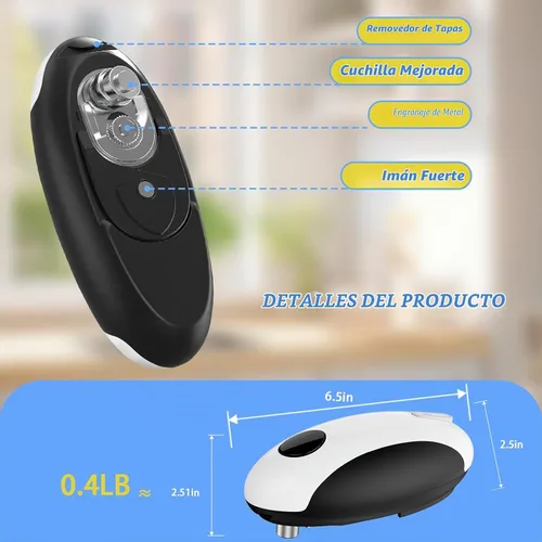 Vista 6 de Abrelatas eléctrico recargable por USB - Funciona con batería, operación automática de un toque, soporte magnético para tapa y corte de borde suave