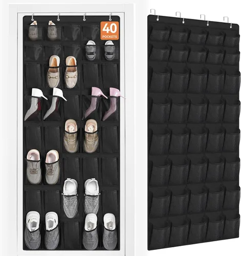 Vista 13 de FENTEC Organizador de zapatos para colgar sobre la puerta, 24 bolsillos, organizador de zapatos colgante para closet, de malla de bolsillo grande