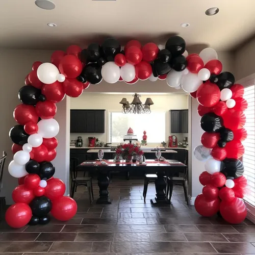 Vista 5 de Voircoloria - Kit de arco de 148 globos rojos, negros y blancos, 18, 12, 10, 5 pulgadas Rojo Negro Blanco