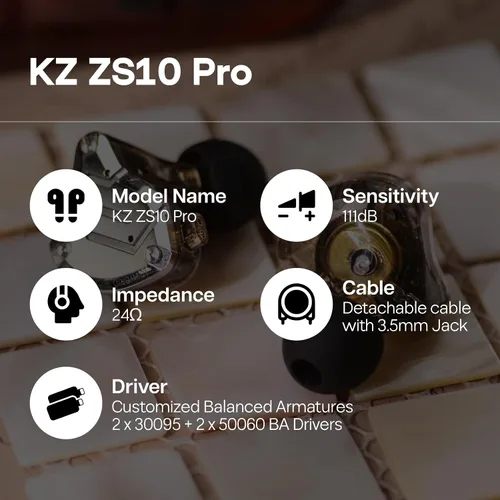 Vista 5 de Linsoul Bundle‑2 Items:KZ ZS10 Pro IEM & Kiwi Ears Flow Ear Tips