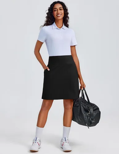 Vista 6 de PINSPARK Falda pantalón de 20 pulgadas para mujer, longitud a la rodilla, UPF 50+, faldas de golf con 3 bolsillos, cintura alta, falda pantalón