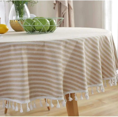 Vista 11 de AMZALI Mantel de Rayas con Borlas de Algodón y Lino Resistente a Manchas/A Prueba de Polvo Impermeable Cubierta de Mesa para Decoración de Mesa