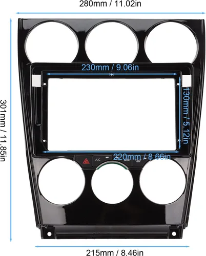 Vista 2 de Fydun Kit de instalación para salpicadero, marco de panel de navegación estéreo de coche ABS negro para Mazda 6 2004‑2016