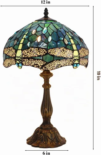 Vista 2 de Tiffany Table Lamp Stained Glass Bedside Reading Light W12H19 inch