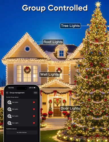 Vista 3 de Ollny Luces de Navidad inteligentes, 66 pies, 200 LED, control de aplicación, RGB que cambian de color, luces de árbol de Navidad con control