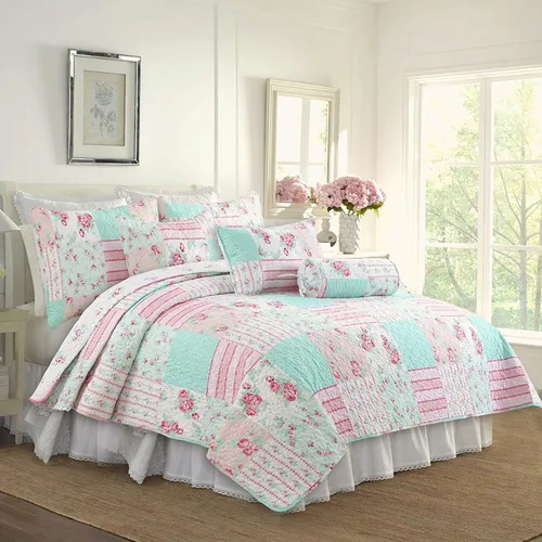 Vista 9 de Blue Cotton 3-Piece Reversible Floral Paisley Quilt Bedding Set by Cozy Line Home Fashions
