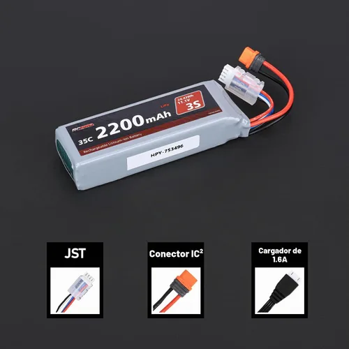 Vista 5 de RCAWD 11.1V Lipo Batería 3S 35C 2200mAh con JST IC2 para Arrma Grom Typhon