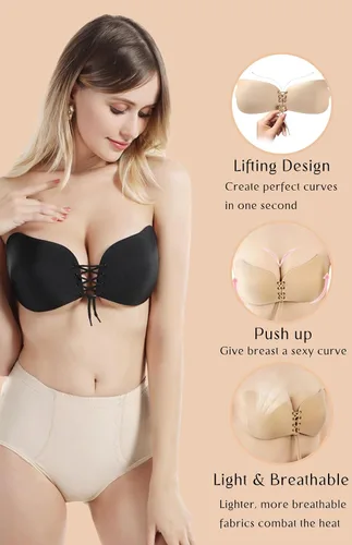 Vista 4 de Brasier push-up adhesivo sin tirantes, sin espalda, 2 pares, brasier invisible