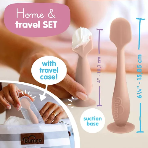 Vista 4 de Bumco Baby Bum Brush + mini espátula de crema para pañales, espátula de glúteos sin BPA, espátula suave para pañales, aplicador de crema de pañales