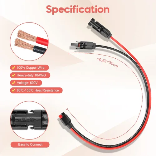 Vista 5 de Kit de conector de cable de panel solar 10 AWG, compatible con conector solar y conector Anderson para RV, Goal Zero Yeti, Renogy generador solar