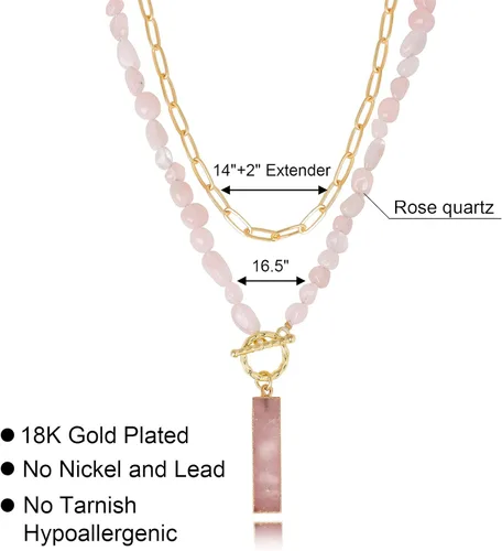 Vista 3 de Raicegs Beach Necklace Crystal Beads Necklace for Women Natural Stone 18K Gold Plated Layered Charm Choker Necklace for Teen Girl Bohemia Summer