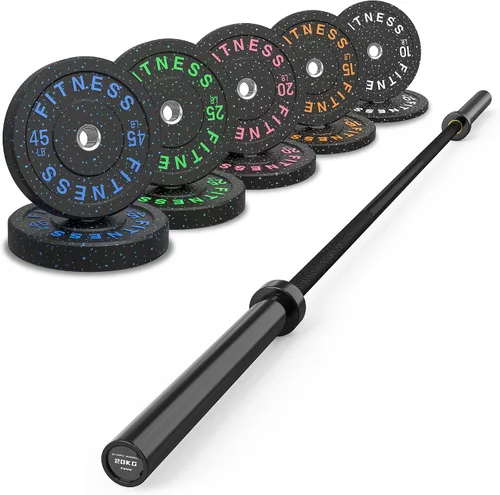 Vista 15 de HANDBODE Olympic High-Bounce Bumper Plates Bench Press Barbell Weights Set 2 - Inch, 10-55 lb Rubber Weight Sets for Home Gym, Strength Training