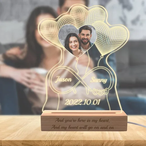 Vista 6 de Regalo para ella, lámpara nocturna de acrílico infinito 3D personalizada con imagen, luz nocturna con foto personalizada, placas acrílicas
