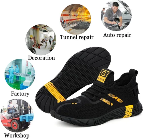 Vista 6 de GLANOUDUN Zapatos de punta de acero para hombres y mujeres, zapatos de seguridad ligeros y cómodos para hombres con punta de acero ancha, zapatos