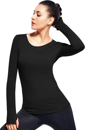 Vista 2 de Camisetas de yoga de manga larga para mujer con agujero para el pulgar