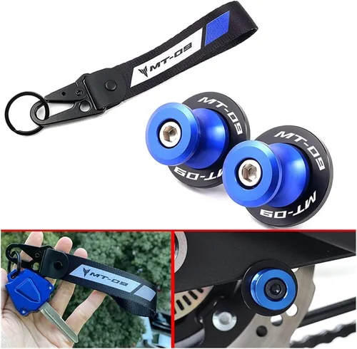 Vista 2 de Para Yamaha MT-09 MT09 MT 09 FZ09 2014-2022 Motocicleta CNC 6MM Carretes basculantes Tornillos de soporte deslizante y llavero de insignia bordada