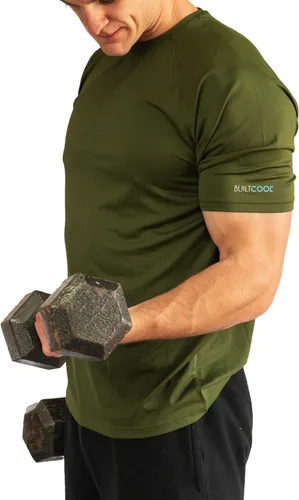 Vista 2 de BUILTCOOL Camisa raglán de cuello redondo para hombre, de secado rápido, absorción de humedad instantánea, protección solar UPF 50