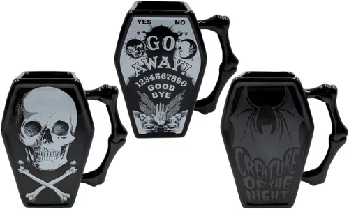 Vista 3 de Kreepsville 666 Taza de ataúd Criatura de la noche ir lejos Ouija Skull Cross Bones, negro, talla única