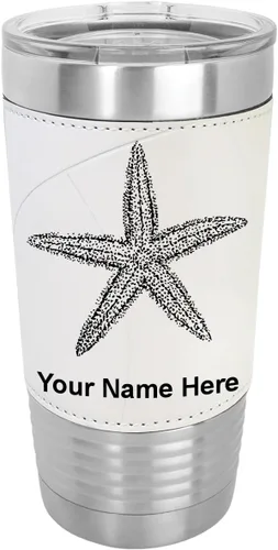 Vista 11 de LaserGram Vaso aislado al vacío de 20 onzas, estrella de mar, grabado personalizado incluido (piel sintética, gris)