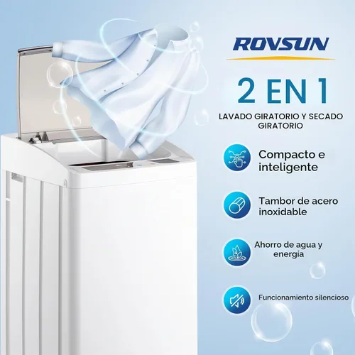 Vista 2 de ROVSUN Lavadora portátil de 17.8 libras, máquina de lavandería eléctrica completamente automática con tambor de acero inoxidable, lavadora compacta