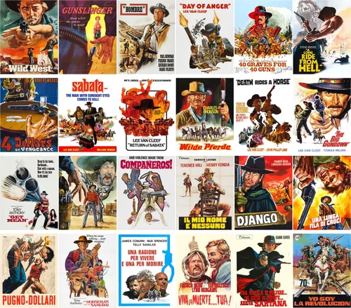 Vista 2 de PIXILUV Postales vintage 24 piezas Western Vintage película cartel salvaje oeste vaqueros indios acción