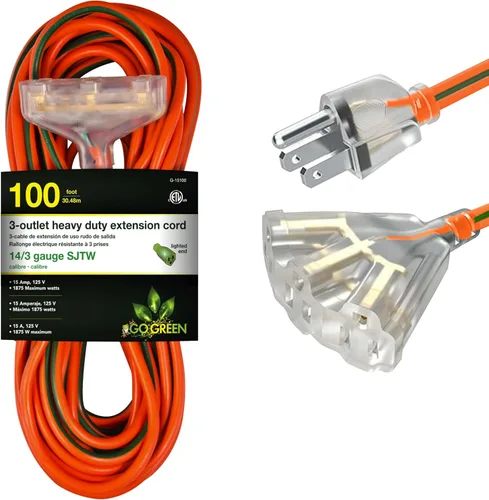 Vista 8 de GoGreen Power (GG-15225) Cable de extensión SJTW de 3 salidas de 12/3 de 25 pies, extremo iluminado, 25 pies