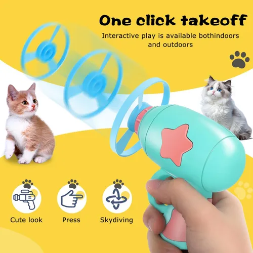 Vista 7 de 1 Unidades Divertido Gato Fuera Del Gatito Lanzador Pistas De Gato Platillo Lanzador De Discos Disparo Interior Interactivo Juguete Volador Disco