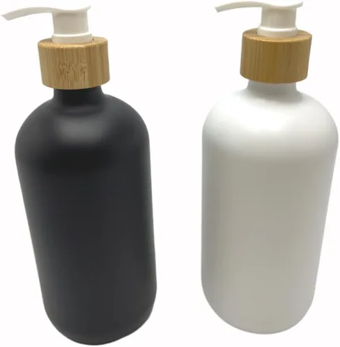 Vista 12 de 2 botellas de vidrio esmerilado rellenables vacías de 8.5 fl oz/8.3 onzas, contenedor de botellas de almacenamiento con cabezal de bomba de tornillo