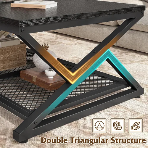 Vista 5 de EnHomee Mesa de Café con Almacenamiento, Mesas de Café Modernas para Sala de Estar con Estante de Malla, Mesa de Centro Rectangular de 2 Niveles