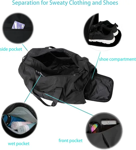 Vista 3 de Bolsa de gimnasio para mujer con separación para húmedo y seco, almacenamiento de zapatos, bolsa de viaje impermeable para gimnasio, natación, yoga