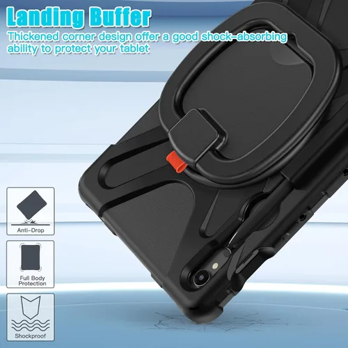 Vista 4 de Funda para Samsung Galaxy Tab S9 Ultra/S8 Ultra, resistente, resistente, grado militar, a prueba de golpes, con rotación de 360°, función atril