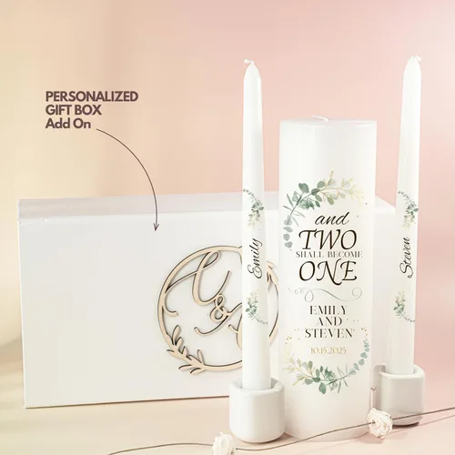 Vista 5 de Velas Unity para Boda, Set Moderno de Unity, Velas Personalizadas y a Medida de Columna y Cónicas con Cita, Cera Premium Blanca Sin Aroma
