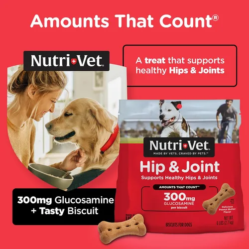 Vista 3 de Nutri-Vet Galletas de cadera y articulaciones para perros, suplemento de movilidad de razas grandes, 300 mg de glucosamina por golosina para perros