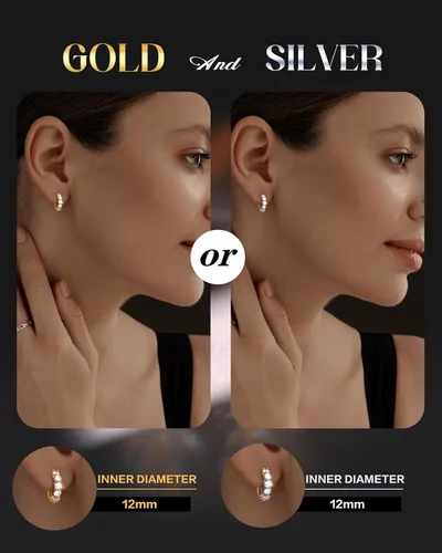 Vista 5 de Moissanite Hoop Earrings,2.0ct D Color 14K Gold Plated Brilliant Round Cut Earrings S925 Sterling Silver Huggie Earring for Women Men