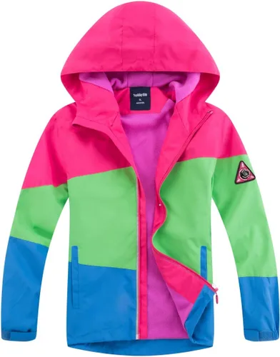 Vista 13 de M2C - Chaqueta ligera impermeable para exteriores con capucha para niñas, forro polar con estampado floral Perla de guepardo