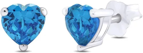 Vista 3 de Aretes de tuerca con piedra natal simulada en forma de corazón en oro blanco de 14 quilates sobre plata esterlina, regalo para ella