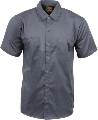 Vista 7 de Milwaukee Leather MDM11668 Camisa de trabajo gris con botones y bolsillos para hombre, camisa clásica de trabajo mecánico con bolsillos, Gris