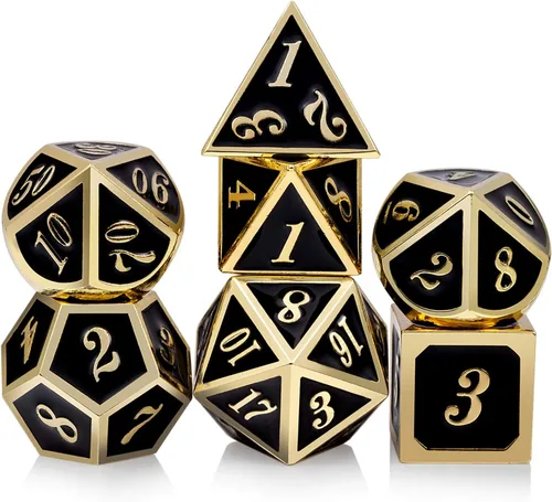 Vista 11 de DNDND - Dados de diseño antiguo, 7 dados de metal de latón con caja de metal para juegos de mesa como Dungeons and Dragons