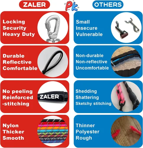 Vista 3 de ZALER Correa corta para perro, correa de tráfico de cuerda de 18 pulgadas para perros, correa reflectante con junta tórica, correa resistente