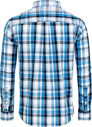 Vista 2 de Alimens & Gentle Camisas a cuadros con botones para hombre, camisas de vestir de manga larga de algodón, camisas de guingán de ajuste regular