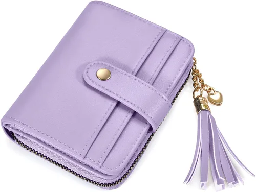 Vista 9 de oscaurt Cartera para mujer pequeña con bloqueo RFID, cartera de dos pliegues con tarjetero para tarjetas de crédito, ventana para identificación