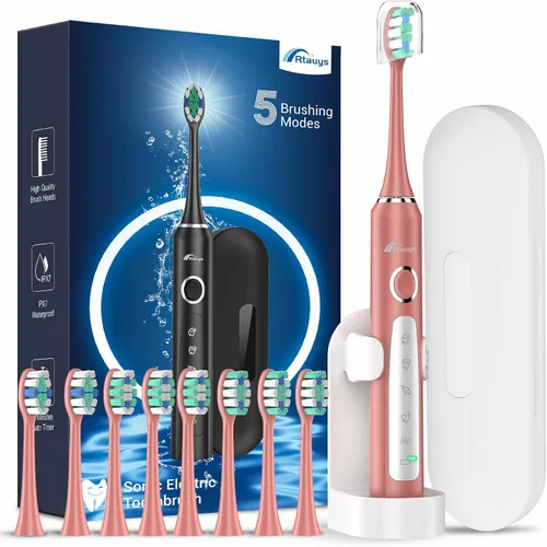 Vista 13 de Rtauys Cepillo de dientes eléctrico M5 para adultos, cepillo de dientes eléctrico sónico para niños y adultos con 8 cabezales de cepillo y estuche