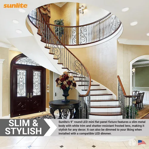 Vista 7 de Sunlite Mini panel redondo LED de 9 pulgadas, 18 W (75 W = ), 1100 lúmenes, 30K/40K/50K CCT seleccionable, regulable, acabado blanco, vida útil