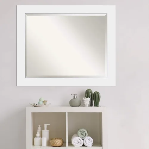 Vista 5 de Amanti Art Espejo de baño de madera, espejo de pared blanco Corvino para usar como espejo de tocador de baño sobre el fregadero (27 x 33 pulgadas)