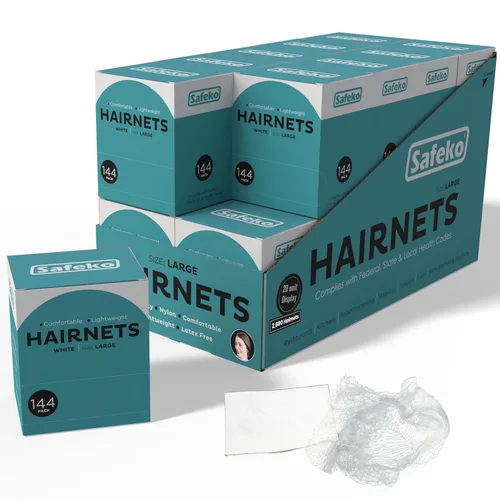 Vista 10 de Redes para el cabello, 144 unidades, envueltas individualmente, mallas de nailon ligeras, sin látex, color negro, grande (24 pulgadas)