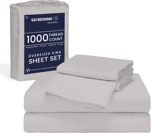 Vista 19 de SGI Bedding 108" x 108" Juego de sábanas de 4 piezas de tamaño Alaskan King de 1000 hilos 100% de algodón egipcio - Sábanas de bolsillo profundo